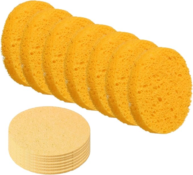 uxcell 20Pcs Cellulose Sponges, Round Kitchen Clean Sponges Non-Scratch Compressed Dish Scrubber for Kitchen Household Cookware Bathroom Cleaning & DIY, Beige