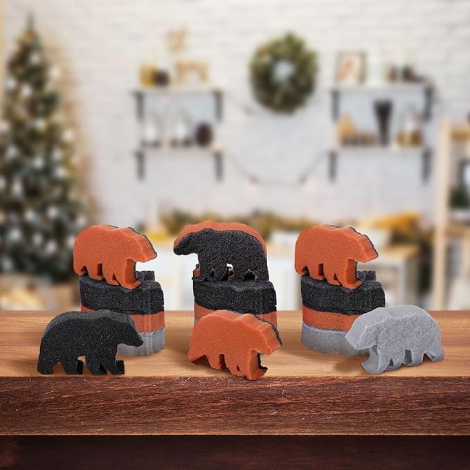 Tioncy 12 Pack Rustic Bear Kitchen Sponges Bulk 4 Colors Cute Dual Sided Scrubber Brown Black Bear Sponges Reuseble Dishwashing Kitchen Cleaning Accessories for Cookware Pot Boiler Pan Household