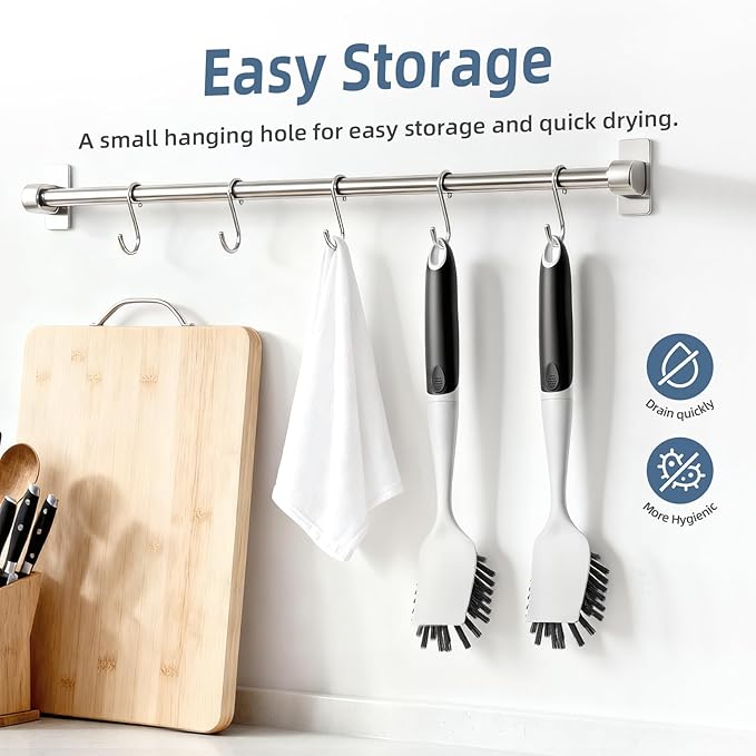 Dish Scrub Brush, 2 Pack Stiff Bristles Cleaning Scrubber Brushes with Non Slip Handle Built-in Scraper, Kitchen Dish Brushes for Cleaning Pans, Pots, Stoves, Sink