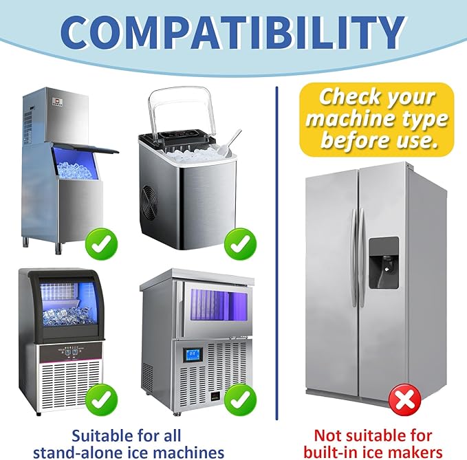 Ice Machine Cleaner Maker and Descaler - 100 Ice Maker Cleaner Tablets Compatible with All Major Brands, Nickel Safe Descaler Countertop Portable Commercial Icemaker Cleaning Solution