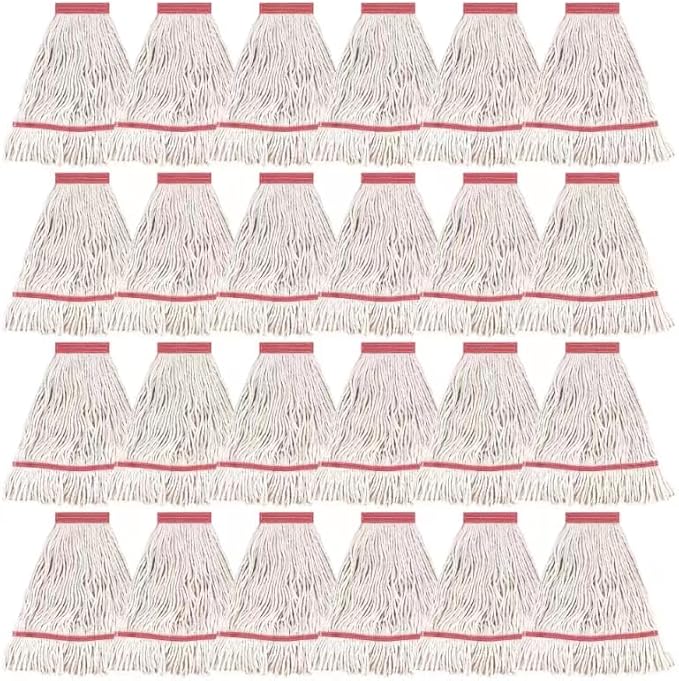 MATTHEW CLEANING Heavy Duty Mop Head Commercial Replacement for General and Floor Cleaning, Wet Industrial Blue Cotton Looped End String Head Refill (Case of 24) White