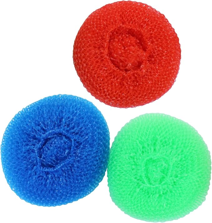 15 Pcs Plastic Dish Scrubbers, Nylon Scouring Pad Mesh Pot Scourers(Blue+Red+Green)