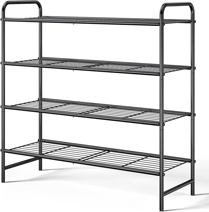 Kitsure Shoe Rack - Stainless Steel Shoe Organizer, Sturdy Shoe Rack for Closet and Front Door Entrance, Free Standing Shoe Shelf, Closet Organizers and Storage, 25.6" Wide - 4 Tier, Black