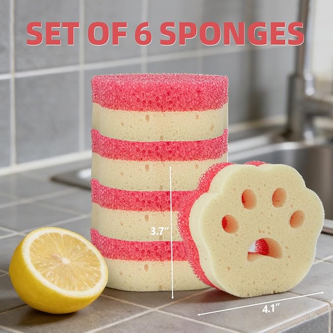 6pcs Scrub Sponges, Dual-Sided Temperature-Controlled Dish Sponges, Scratch-Free, Easy to Clean, Kitchen Cleaning Sponges for Tough Stains, Delicate Surfaces, Glassware, Cookware, Appliances