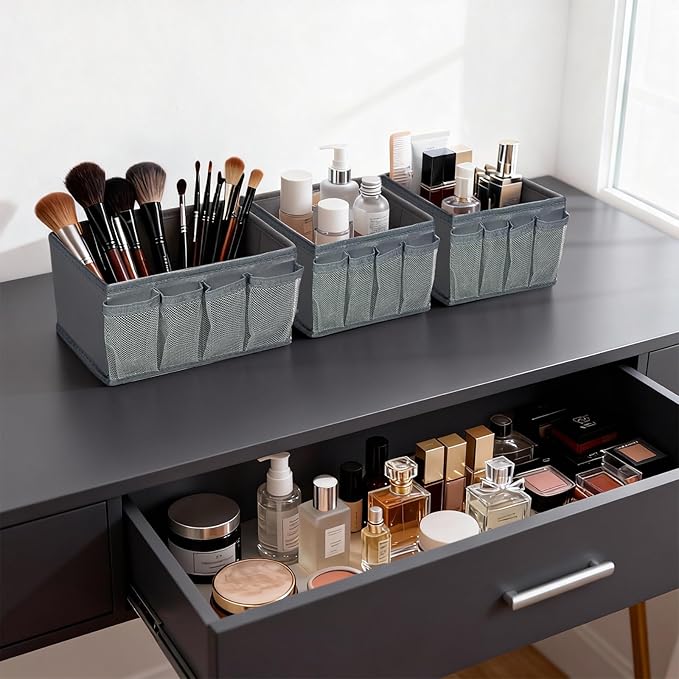 VERONLY Cosmetic Storage Bins Makeup Organizer, Adjustable Multifunction Storage Box Desk Drawer Divider for Makeup Brushes, Bathroom Countertop or Dresser, Set of 4