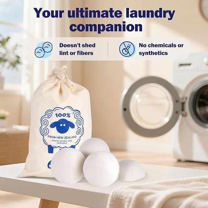 Wool Dryer Balls (2.4")6-Pack, Dryer Balls Laundry Reusable, Natural Fabric Softener, Reduces Clothing Wrinkles, Cuts Drying Time, A More Effective Alternative to Plastic Balls and Liquid Softeners