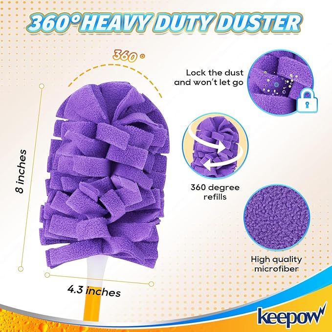 KEEPOW 12 Pack Reusable Duster Refill Compatible with Swiffer Duster Extended Handle, 360° Heavy Duty Duster Refills, Microfiber Dusters for Cleaning, Fleece Refills(Handle is Not Included)