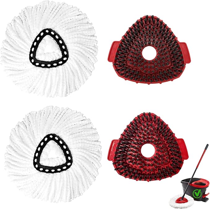 4Pcs Mop Heads Replacement,Spin Mop Replacement Head Compatible with Cedar Easywring 1-Tank System,Including 2 Spin mop Replacement Heads,2 Brush Head Machine Washable & Easy to Replace