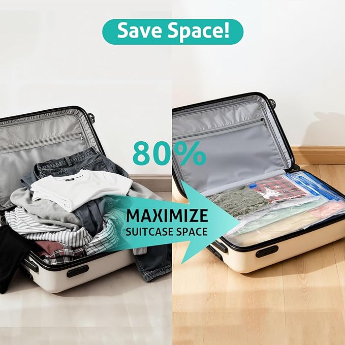 12 Pack Small Travel Vacuum Storage Bags, Portable Vacuum Seal Bags for Clothing Travel with Pump, Space Saver Bag for Luggage Suitcases Clothes Bedding Seasonal Storage