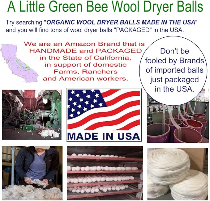6 Eco-Friendly Wool Dryer Balls -Set of Six 100% Handmade, Natural and Unscented