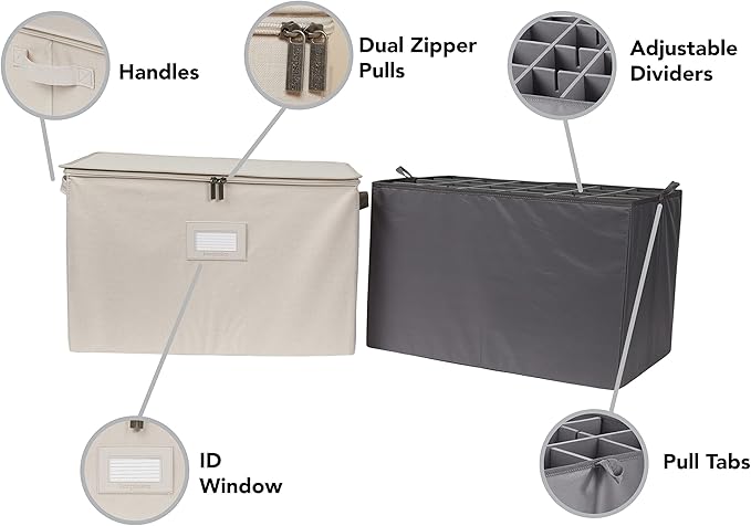 Covermates Keepsakes - Adjustable Zip-Top Storage Box - Configurable FlexGrid Compartments - Heavy Duty Polyester- Reinforced Handles - Stackable Design - Indoor Storage, Beige Heather