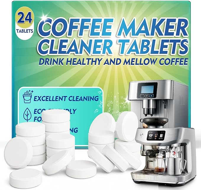 Coffee Machine Cleaner Descaler Tablets, 24 Count Coffee Maker Cleaner for Breville, Moccamaster, Nespresso, Keurig, Ninja, Delonghi, Espresso Machine Cleaning Tabs, Deeply Descales for Coffee Maker