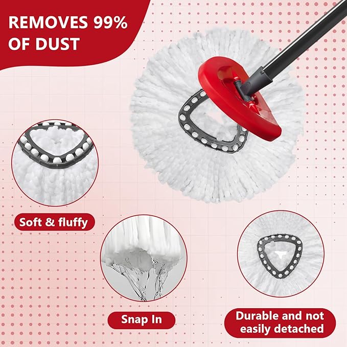 Easywring 1-Tank System,Mop Replacement Heads for O-Ceda Replace , Spin Mop Heads Replacements, Microfiber Spin Mop Refills, Easy Cleaning Head Replacement (1 Base+3pcs White)