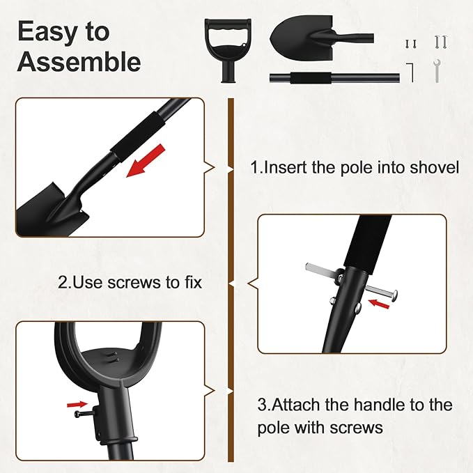Shovel for Digging, 31" Garden Shovel with Ergonomic D-Grip, Compact Small Metal Spade Shovel for Gardening Camping, Kids Sand Beach Mini Spade, Portable