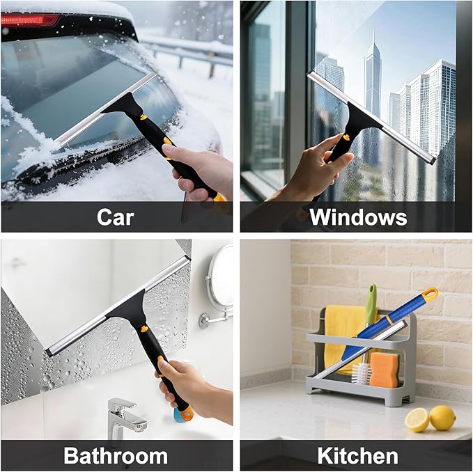 ITTAHO Swivel Shower Squeegee for Glass Doors, All-Purpose Anti-Slip Window Squeegee with 2 Blades, Window Cleaner Tool Bathroom Squeegee for Shower Doors, Tile Shower Walls，Mirrors,Car Windshields