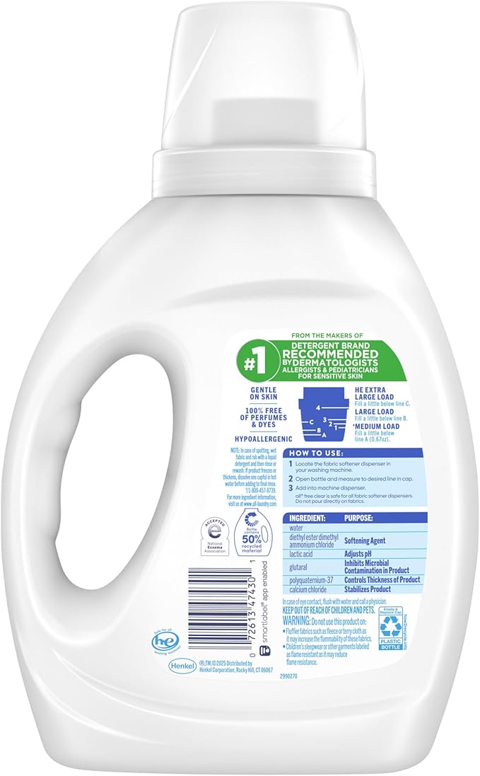 all Liquid Fabric Softener, Free Clear, 34 fluid Ounces