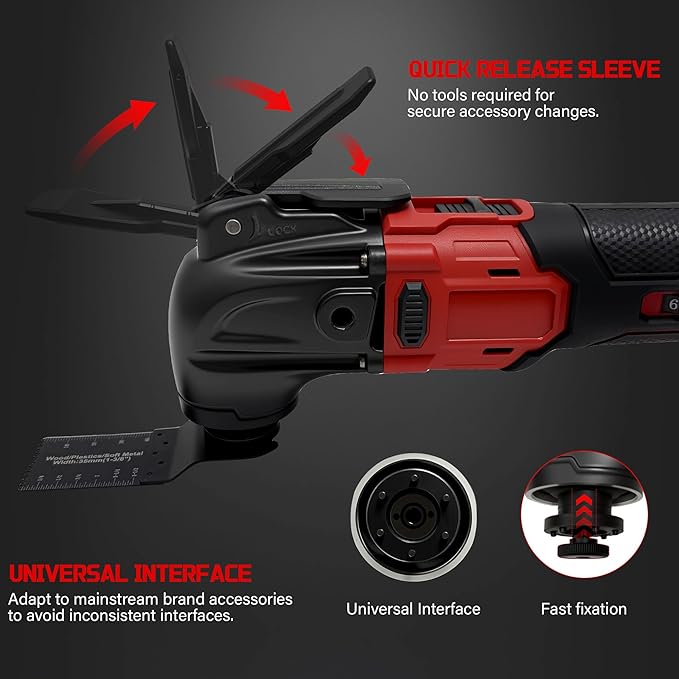 Oscillating Multi Tools for Milwaukee 18V Battery, Multi-Use Grinding Tool, 4°Oscillation Angle, 6 Variable Speeds, Quick-fit Blade Design with 22pcs Accessories for Cutting, Sanding, Scraping