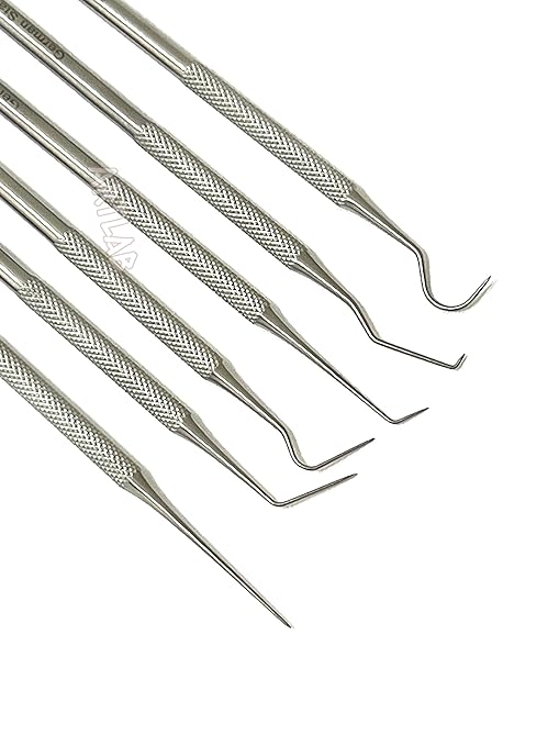 Premium Set of 12 Stainless Steel Precision Micro Probe Set Combo-Straight, Single, Short Double, Long Double, Triple and Hook Tips -Pick Tool Set 5.5"(14CM) (Set of 6 Each)