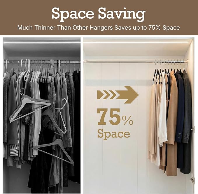 HOUSE DAY Black Velvet Hangers 120 Pack, Premium Clothes Non-Slip Felt Hangers, Sturdy Black Heavy Duty Coat Hanger, Durable Space Saving Suit Hanger, 360° Rotating Silver Hook
