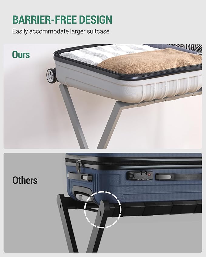 Hzuaneri Luggage Rack, Folding Suitcase Stand for Guest, Foldable, Luggage Holders with Shelf, Steel Frame with Nylon Straps for Bedroom, Hotel, Holds up to 154 lb, Grey,1 Pack LR03899G