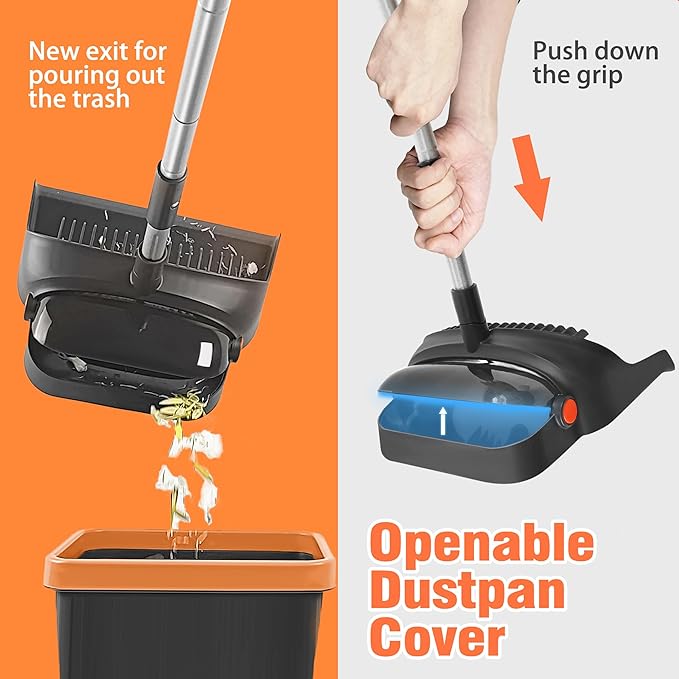 Broom with Dustpan Combo Set, 54'' Extendable Long Handle Broom, 180 Degree Rotating Brush Indoor Sweeping, Dustpan with Comb Teeth, Ideal for Home, Kitchen, Lobby, and Office