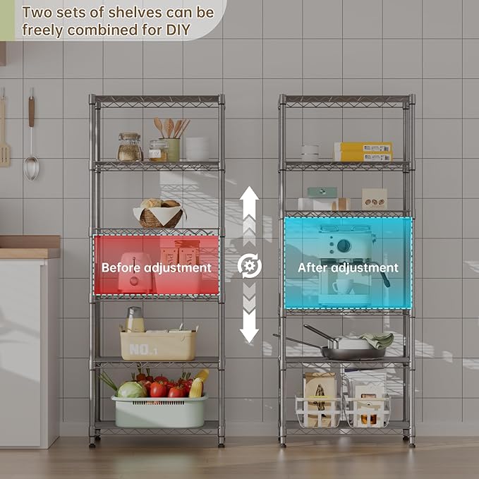 Golpart 5 tire Shelves Storage Wire Shelving Unit Metal Shelf Adjustable Organizers Storage Shelving with Wheels for Bathroom Laundry Room Kitchen Pantry12”D x 22”W x 69”H Silver