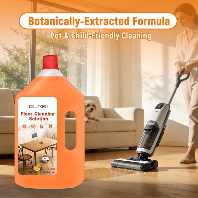 Floor Cleaning Solution Compatible with Roborock – 82 FL OZ Orange Floor Cleaner – Long-Lasting, Subtle Fruit Scent– For All Robot Vacuums with Mopping & Cordless Wet/Dry Vacuum Mop Cleaner