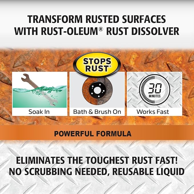 Rust-Oleum Rust Dissolver Soak & Bath | Heavy-Duty Corrosion Remover for Metal Tools, Cars, Bikes, Grills, Bolts, Firearms & More | Quart