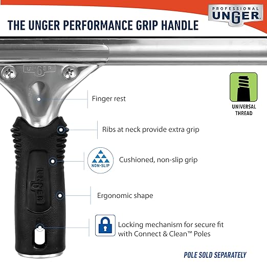 Unger Connect and Clean 16” Performance Window and Glass Cleaning Squeegee with Replacement Rubber, Cleaning Supplies, Heavy Duty Household Cleaner Tools with Streak-Free Results