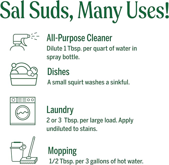 Dr. Bronner's Sal Suds Biodegradable Cleaner (16 Ounce, 2-Pack) – All Purpose Pine Mop Detergent for Floors, Laundry & Dishes, Multi Surface Concentrate, Heavy-Duty Degreaser