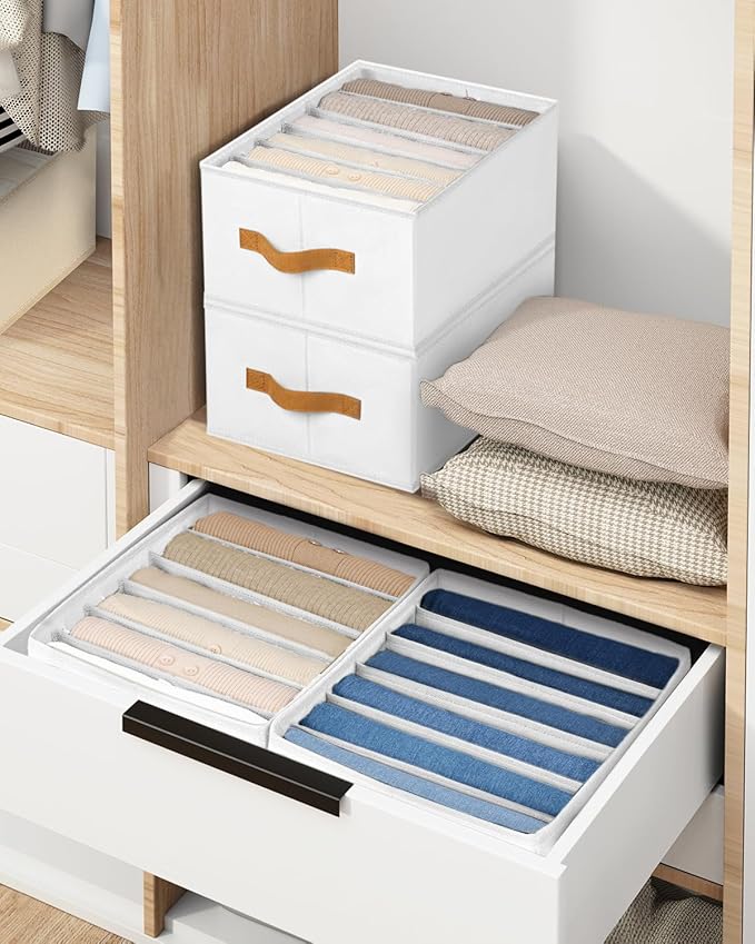 DIMJ Large Wardrobe Clothes Organizer - 8 Packs Fabric Closet Storage Organizer with Handles, Foldable Closet Organizers Dividers for Clothing Jeans Pants Sweater T-shirt