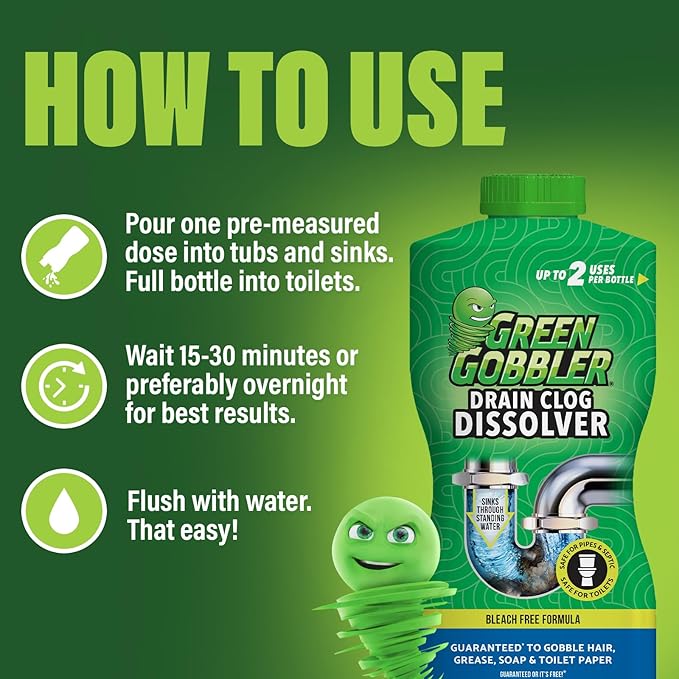 Green Gobbler Drain Clog Remover With 5 Pack of Drain Snake Tools | Drain Opener | Drain cleaner | Toilet Clog Remover