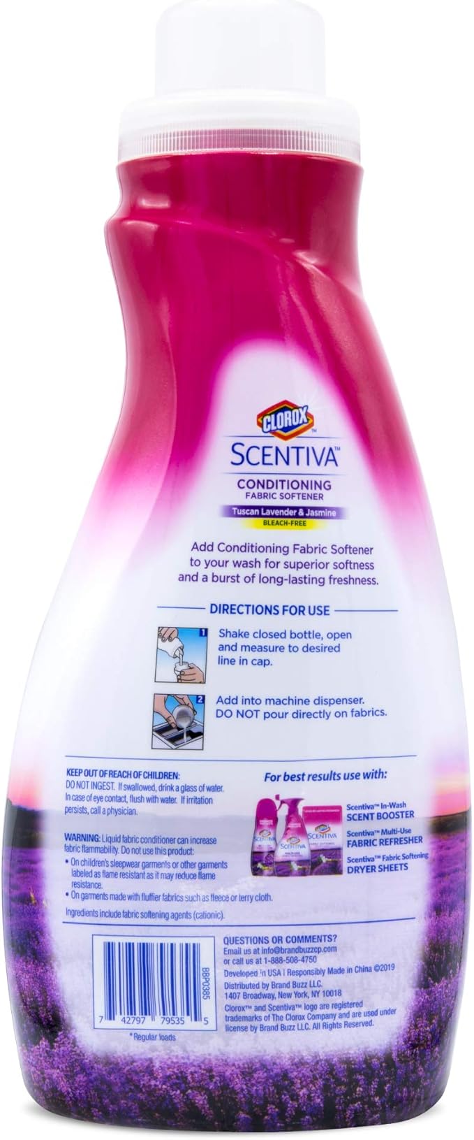 Clorox Scentiva Liquid Laundry Fabric Softener, Tuscan Lavender & Jasmine Scent - Bleach-Free Fabric Conditioner with Great Smell, 41 Fl Oz