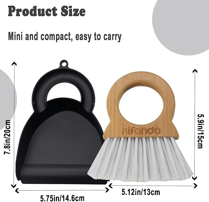 Mini Broom and Dustpan for Housekeeping-Bamboo Handle Small Broom and Dustpan Set Combination Mini Desktop Sweep, Keyboard Cleaning Brush with Shovel Brush,Round Bamboo Handle