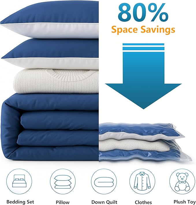 18 Pack Vacuum Storage Bags，Space Saver Bags(4 Jumbo/4 Large/4 Medium/3 Small/3 Roll),Compression for Comforters and Blankets, Sealer Clothes Storage, Hand Pump Included