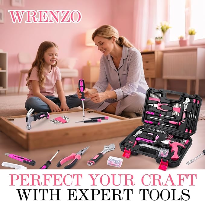 3.6V Pink Cordless Screwdriver Set, 151Pcs Home Tool Kit with Magnetic Bits & LED Light - Rechargeable Power Drill for Women DIY, USB-C Fast Charging