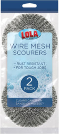 LOLA Steel Wool Wire Mesh Scouring Pad, 2 Pack, Galvanized Steel Knitted, Heavy Duty, Abrasive Scrubber, Powerful for Pots, Pans, Ovens, Grills