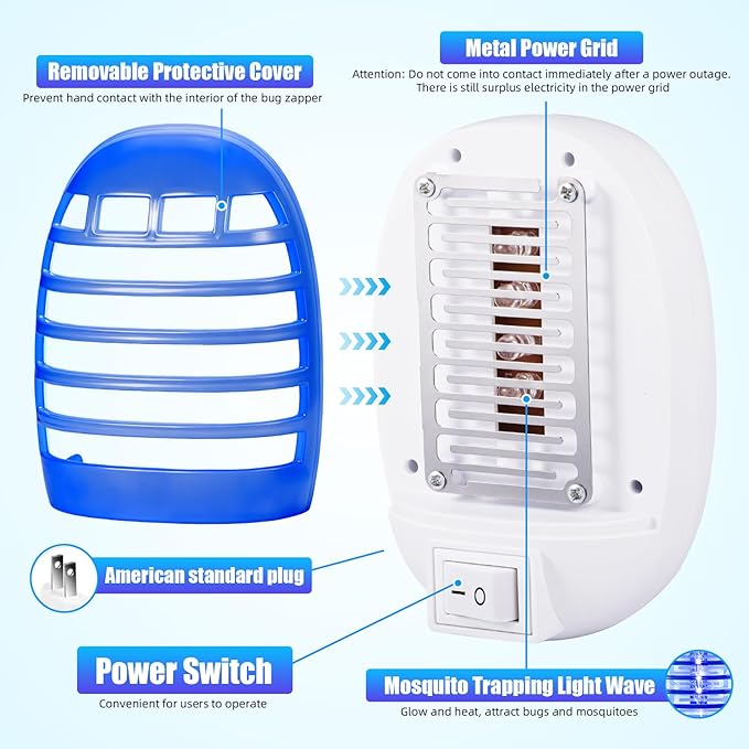 Indoor Bug Zapper Plug in Electronic Mosquito Zapper Fly Zapper Lamp for Bug Insect Trap for Home, Bedroom, Living Room, Office Indoor Use, Pack of 6, Blue ﻿