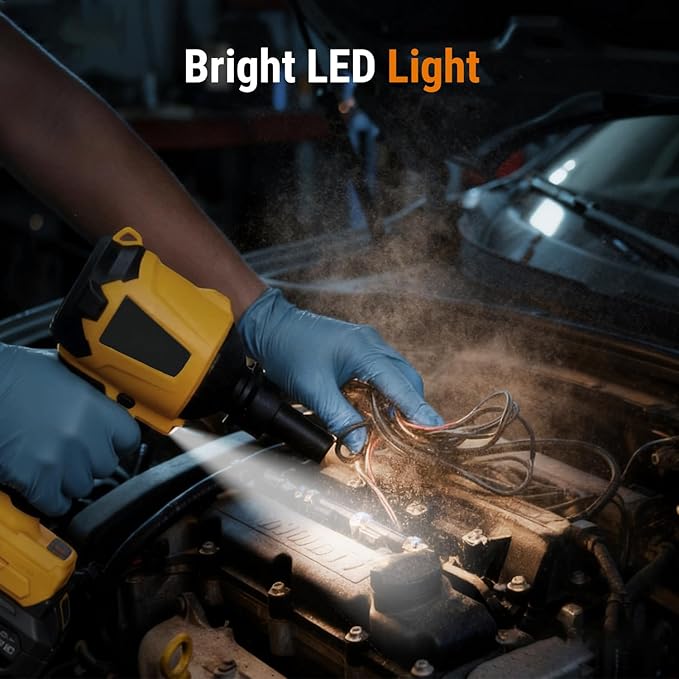 Cordless Compressed Air Duster & Blower Compatible with dewalt 20V MAX Battery (Tool Only), Brushless Motor, 3-Speed Adjustable, 50,000 RPM, LED Light, Portable Inflatable Pump for Cleaning, Camping