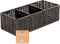 myHomeBody Wicker Basket With 3 Compartments, For Toilet Tank Paper Rolls, Hand Woven Bathroom Countertop Organizer, Bedroom Organization, 1pc, Rustic Brown