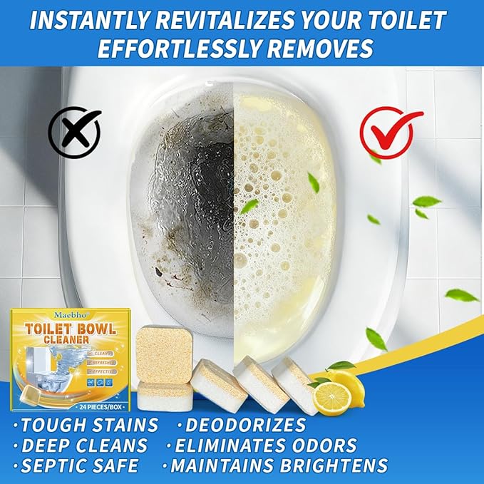 Toilet Bowl Cleaner Tablets (24 Count) | Septic Safe, Eco-Friendly Drop-in Tablets for Continuous Cleaning | Powerful Stain & Limescale Remover with Long-Lasting Fresh Scent