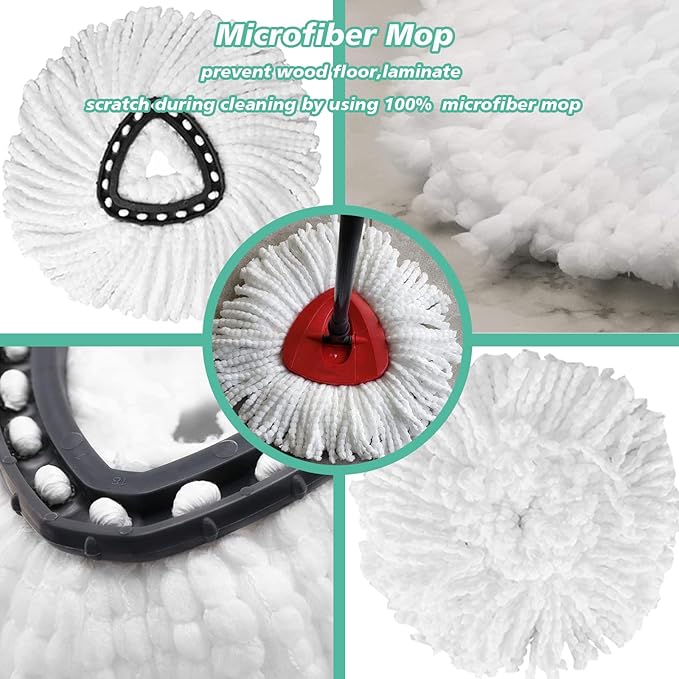 8 PCS Spin Mop Replacement Head,100% Microfiber Mopping Head Replacement Compatible with Triangle Spin Mop, 360 Degree Micro Spinning Mop Replace Head for Easy House Cleaning Floor Mopping