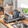 SanDream Small Dish Drying Rack with Removable Utensil Holder & Anti-Scratch Base - Stainless Steel Dish Rack, Dish Drying Rack with Drainage & Space Saving Design for Kitchen Counter, Gray