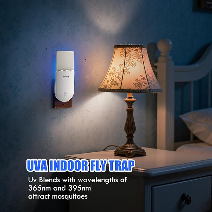 Indoor UV Fly Trap – Silent Gnat & Fruit Fly Catcher with Night Light, 400 sq. ft Coverage