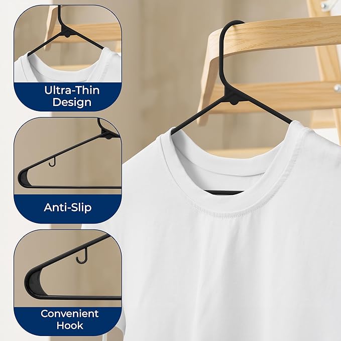 SereneLife Premium 20 Pack Plastic Hangers, Lightweight, Durable, Space Saving Clothes Organizers, Suitable for Shirts, Sweaters, Hoodies, Dresses, Kids Clothes, Good for Home Organization (Black)