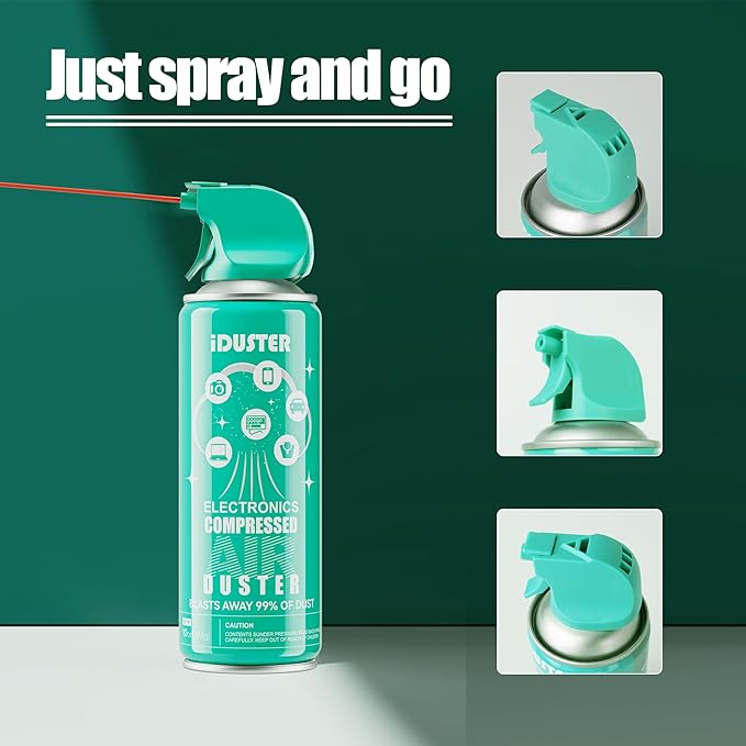 iDuster Compressed Canned Air Duster - 2 PCS Disposable Compressed Air Duster Can Cleaning for Computer,Keyboard, Jewelry, Car and Cellphone, 10oz