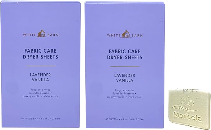 Bath & Body Works Lavender Vanilla Fabric Care Dryer Sheets - 2 Boxes (80 Sheets Total) - with a Natural Oats Sample Soap