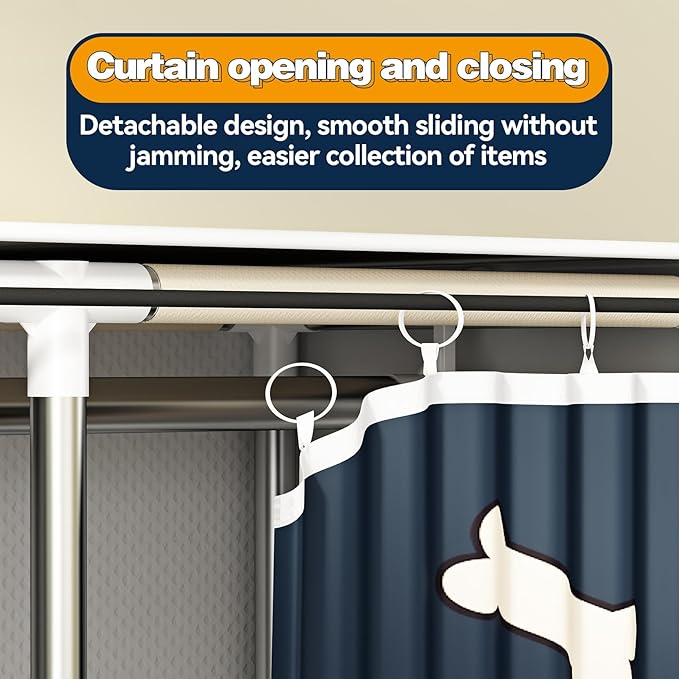Large Portable Armoire Wardrobe Closet with 4 Hanging Rods and Lockers,Metal Storage Wardrobe Clothes Rack with Dust Cover for Clothes,16.7 in Wide,Bedroom,Gray (Navy Blue, 33.5 in)