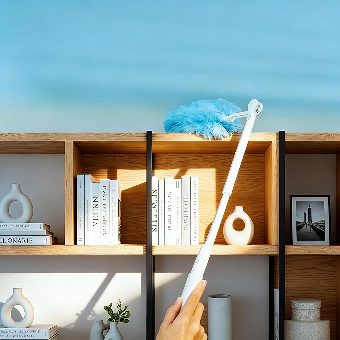 60-Pack Dusting Mop Refill Set, Disposable Power Dusting Duster Compatible with Swiffer. Includes 1 Handle and 3-Foot Extension Pole, Ideal for Cleaning Furniture, Bookshelves, and Ceiling Fans.