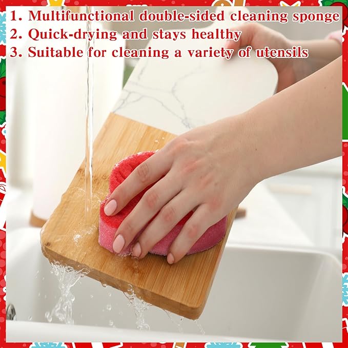 Tioncy 12 Pack Christmas Ball Kitchen Sponges Bulk Dual Sided Scrubber Sponges Dishwashing Kitchen Cleaning Accessories for Household Supplies